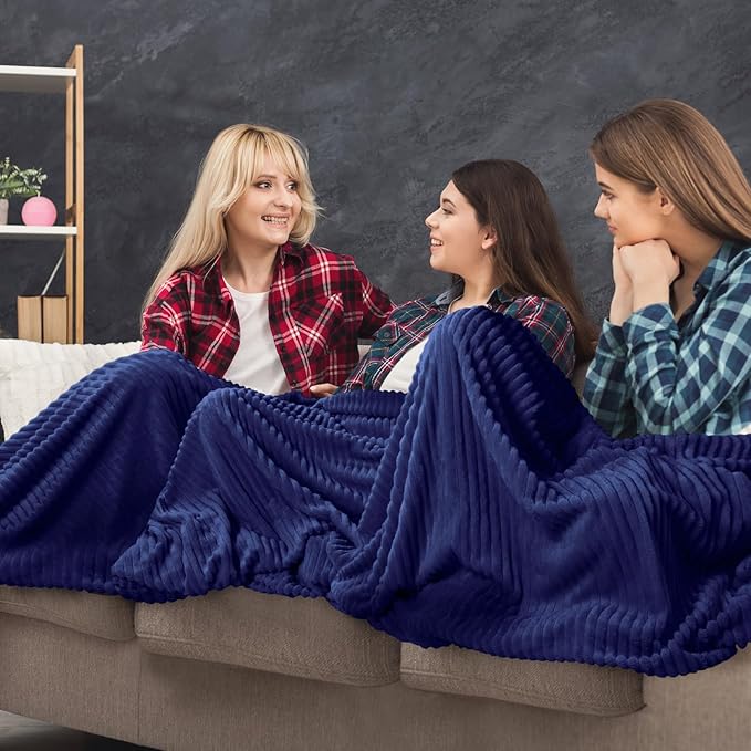 Buryeah 6 Pcs Flannel Throw Blanket Bulk 50 x 60 in Sleepover Blanket Outdoor Wedding Throw Lightweight, Oeko-tex Standard 100 Certified for Sofa Homeless Gifts (Navy)