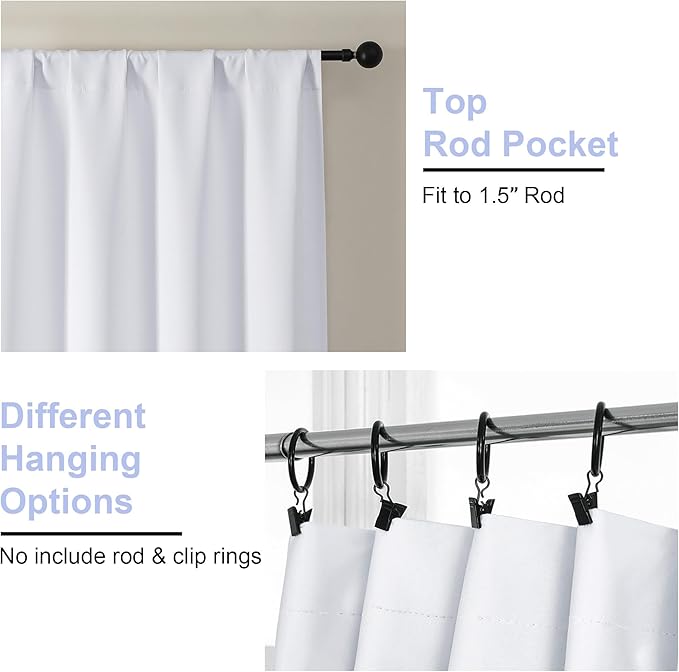 Simplebrand Ava Pure White Curtains for Bedroom 54 Inches Long 2 Panels Set, Light Filtering Window Treatment, Short Curtain Drapes, Soft Touching Casual Rod Pocket Privacy Curtains, W40 x L54 Inch
