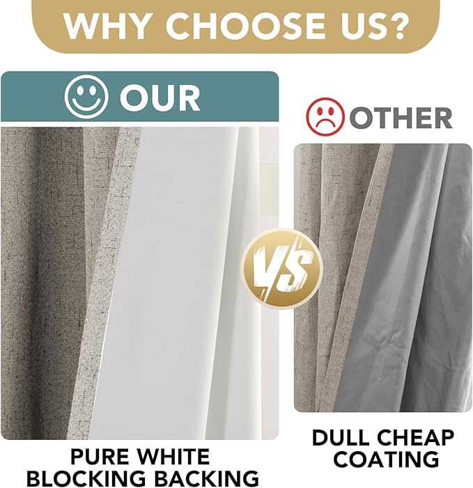 H.VERSAILTEX Linen Blackout Curtains Durable Thick Textured Linen Look 100% Blackout Patio Door Curtain Anti Rust Grommet Extra Wide Sliding Door Curtain Panel, W100 x L84 inch - Stone