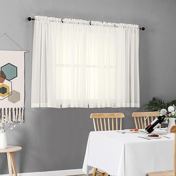 Chyhomenyc Ivory Sheer Window Curtain Panels 45 Inch, Set of 2, Light Filtering Solid Voile Curtains Drapes for Small Window/Living Room/Bedroom, Rod Pocket, 42W x 45L inches