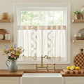 jinchan Belrose Linen Floral Kitchen Curtains 24 inch Length Embroidered Farmhouse Cafe Curtains for Living Room Bathroom Small Windows Curtain Set Sheer Light Filtering 2 Panels Sage Green