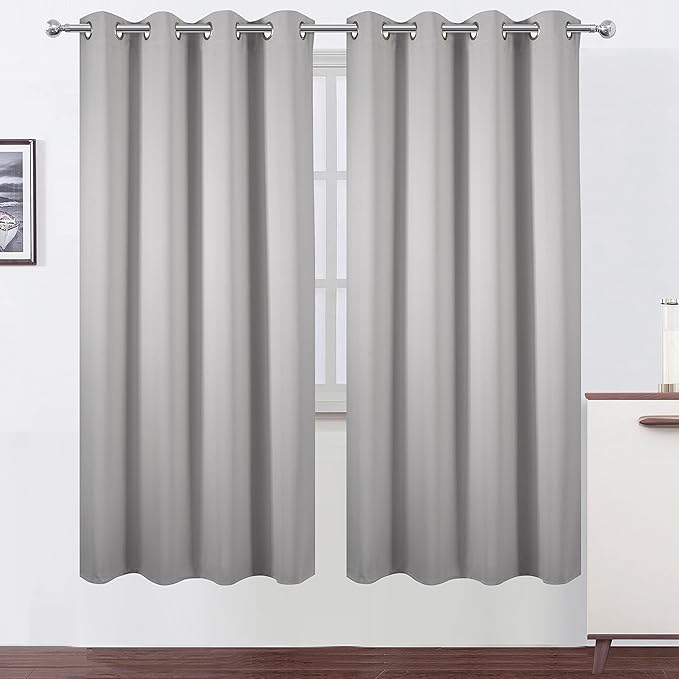 LEMOMO Light Grey Thermal Blackout Curtains/52 x 72 Inch/Set of 2 Panels Room Darkening Curtains for Bedroom