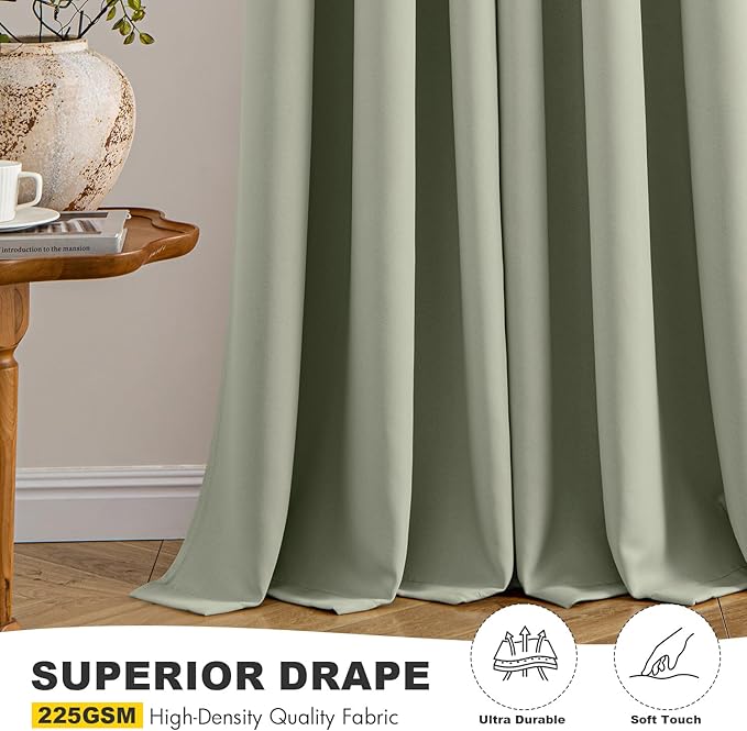 MIULEE Sage Green Blackout Curtains for Bedroom Living Room 84 Inches Long 2 Panels, Thermal Insulated Room Darkening Drapes Solid Grommet Noise Reduction Light Blocking Window Treatments 50x84 Inch