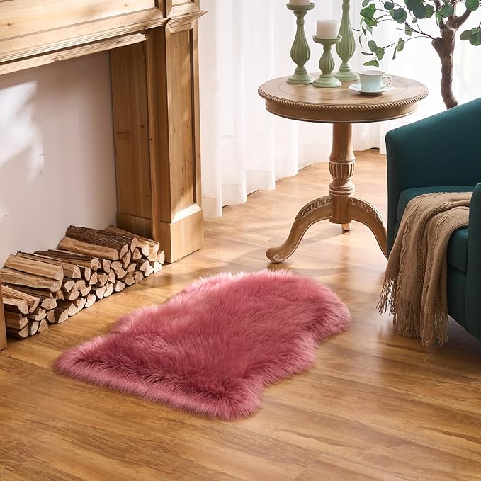 EasyJoy Ultra Soft Fluffy Shaggy Area Rug Faux Fur Rug Chair Cover Seat Pad Fuzzy Area Rug for Bedroom Floor Sofa Living Room (2 x 3 ft Sheepskin, BlushPink)