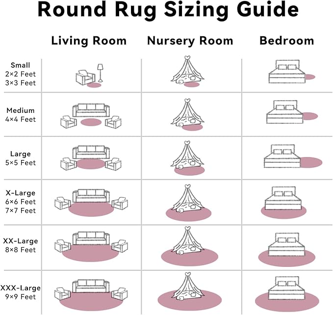 OLANLY Blush Round Rugs for Bedroom - Machine Washable, 8 ft Circle Area Rugs for Living Room, Soft and Fluffy Shaggy Carpet for Teen Girls and Boys, Nursery Rooms, Dorms, Home Decor Aesthetic