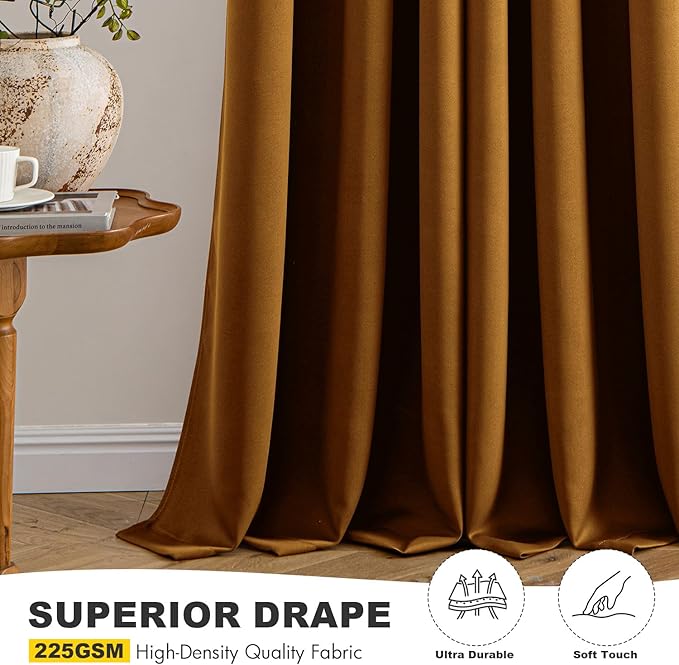 MIULEE Gold Brown Blackout Curtains - Bedroom Window Treatment Curtains Thermal Insulated Room Darkening Drapes for Living Room Kitchen Grommet Light Blocking Drapery, 40 x 45 Inches Long, 2 Panels