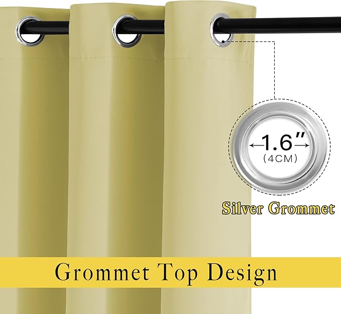 NICETOWN Room Darkening Curtains for Windows - Home Fashion Energy Saving Grommet Top Thermal Insulated Drapes for Bedroom/Patio Door (Paler Yellow, 1 Pair, 66 by 90 Inch)
