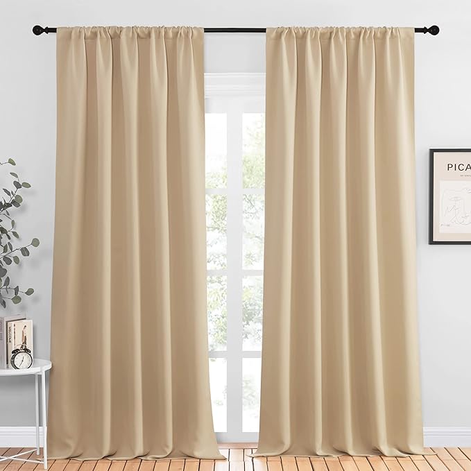NICETOWN Room Darkening Curtains for Bedroom - Home Decoration Privacy Protection Thermal Insulated Solid Drapes/Draperies for Sliding Glass Door (Biscotti Beige, Set of 2, 52 x 95 inches)