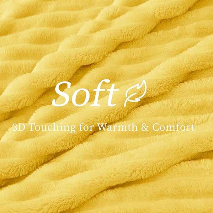 BEDELITE Twin Blanket for Couch & Bed, 300GSM Soft & Warm Fleece Blanket, Decorative and Giftable Striped Custard Yellow Blankets for Women, Men, 60"x80"