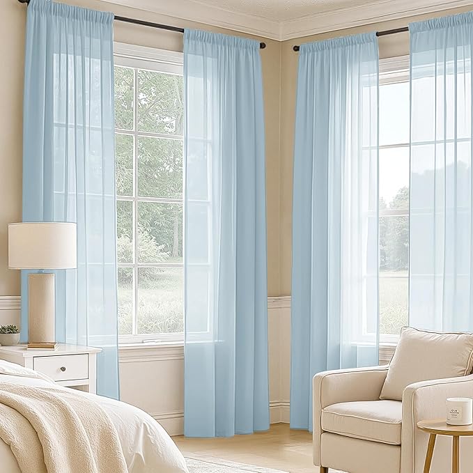 MIULEE Sky Blue Sheer Curtains 72 Inches Long, 4 Panels Set, Light Filtering Rod Pocket Voile Drapes for Living Room and Bedroom, Airy Soft Fabric Window Treatments, 42 x 72 Inches