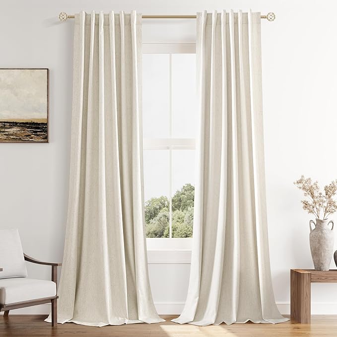 Guken 100% Blackout Curtains 40 Inch Wide by 84 Inch for Living Room Bedroom Back Tab Thermal Insulated Black Out Linen Drapes Room Darkening Window Curtains