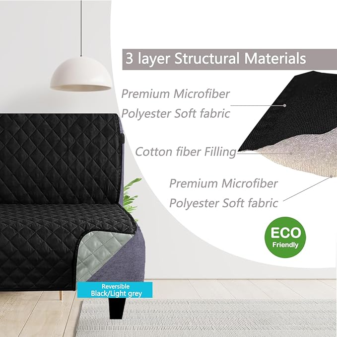 U-NICE HOME Futon Sofa Covers Reversible Sofa Slipcover Armless Cover Furniture Protector Couch Cover Water Resistant (Futon, Black/Grey)