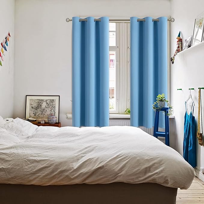 BGment Room Darkening Curtains 63 Inches Long - Grommet Thermal Insulated Drapes Window Treatment Curtains for Bedroom, 2 Panels, 42 x 63 Inch, Sky Blue
