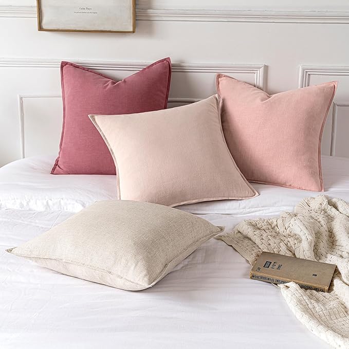 MIULEE Decorative Linen Pillow Covers 18x18 Inch Cranberry Red Boho Farmhouse Neutral Couch Throw Pillows for Bed Pack of 2 Accent Modern Pillowcase Sofa Livingroom Home Decor