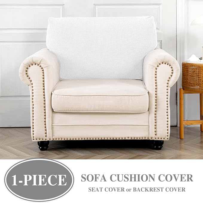 Couch Cushion Cover Seat Cushion Cover Stretch Armchair Cover Separate Sectional Sofa Slipcovers Furniture Protector(1 Piece for Seat or Sofa Backrest, White)