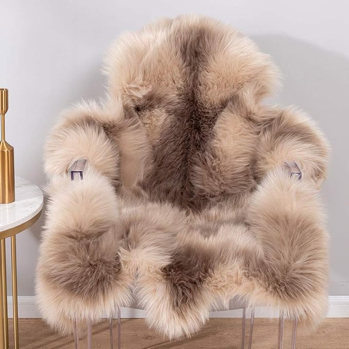 Carvapet 3x3ft Brown Faux Fur Area Rug Irregular Shaped Rug Soft Fluffy Reindeer Hide Imitation Rug, Decorative Throw Carpet for Bedroom Living Room, Plush Floor Mat for Home Decor