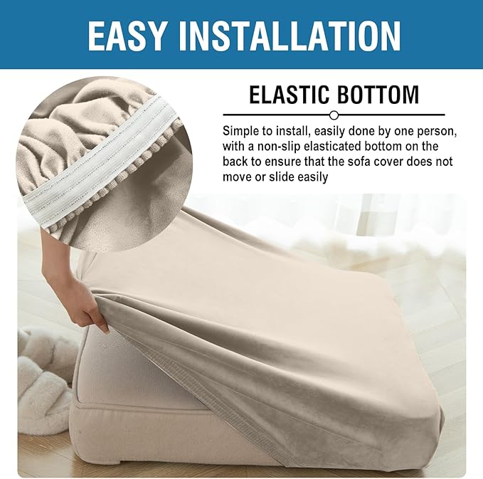 Couch Cover Stretch Velvet Sofa Cushion Cover 2-Piece - Elastic Washable Slipcover for Seat or Backrest, Couch Seat Covers for Sofas (Taupe)