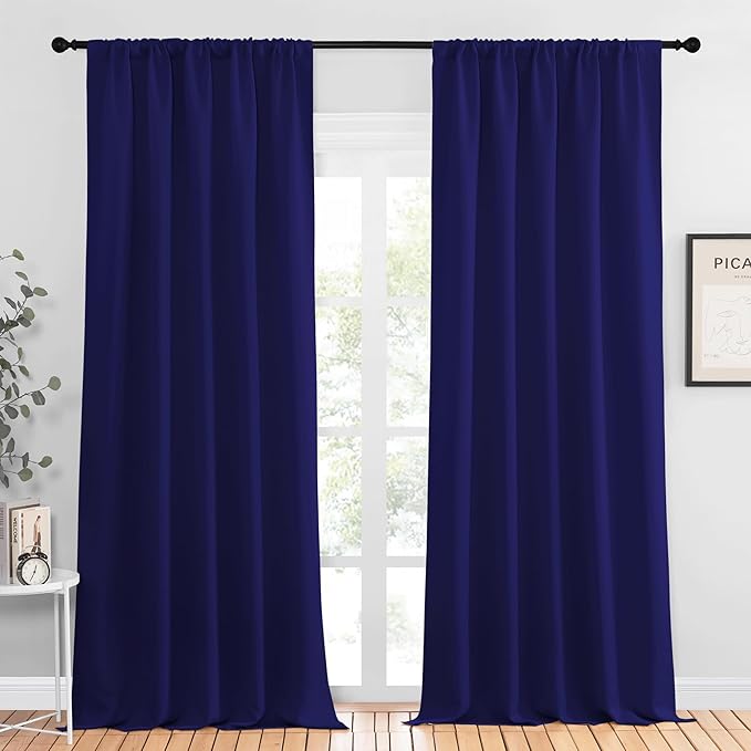 NICETOWN Blackout Curtains for Living Curtains, Navy Blue, 2 Panels, 52 by 95, Room Darkening Window Curtain Panels, Easy-Care Solid Thermal Insulated Draperies/Drapes for Daughter Room