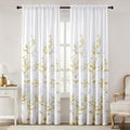 HOMEIDEAS Non-See-Through Gold and White Privacy Sheer Curtains 52 X 96 Inches Long 2 Panels, Leaf Floral Printed Light Filtering Semi Sheer Window Curtains Drapes for Bedroom Living Room