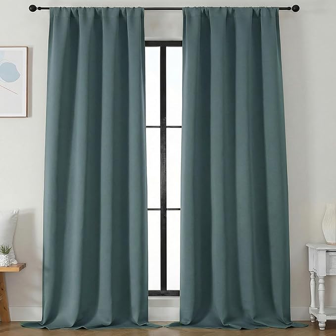 Simplebrand Blackout Extra 10ft Curtains for Patio 120 Inches Long 2 Panels Set, Solid Thermal Insulated Energy Saving Rod Pocket Window Treatment Curtains Blackout Drapes, 50" Wx120 L, Dark Green