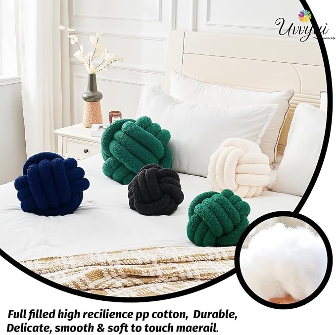 Uvvyui Knot Pillow Ball, Soft Home Decorative Pillows, Round Throw Pillow, Handmade Knotted Plush Pillow, Round Boucle Pillow Cushion (8.6 Inches Black)