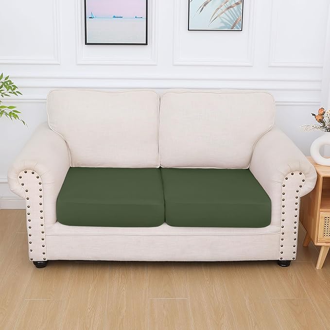 hyha Milk Silk Couch Cushion Covers, Soft Magic Sofa Covers Washable for 2 Cushion Couch, Stretch Sectional Outdoor Cushion Covers for Patio Furniture with Elastic Bottom(2 Packs, Bronze Green)