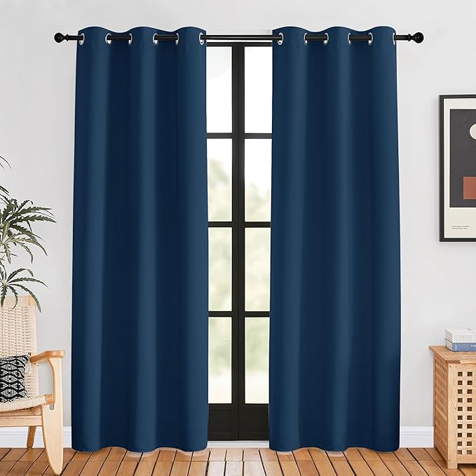 NICETOWN Blackout Curtains for Bedroom, Moroccan Blue, 42 W by 80 L, Set of 2, Thermal Insulated Curtains & Drapes with Grommet Top for Living Room, Privacy Window Treatment Draperies