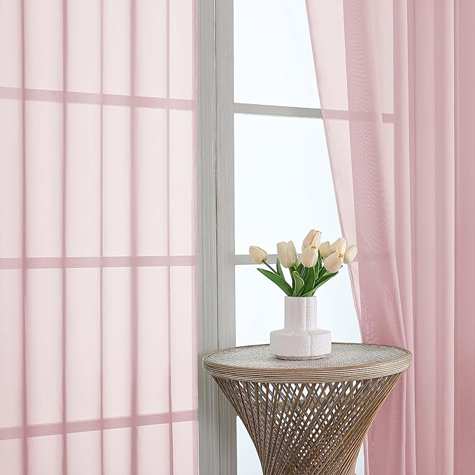 OWENIE Blush Sheer Curtain 90 Inches Long 2 Panels Set, Solid Filmy Drapes for Living Room Bedroom, Elegant Window Voile Sheer Curtain Panels Drapes, 2 Pcs, Each 59" Wx90 L Inch