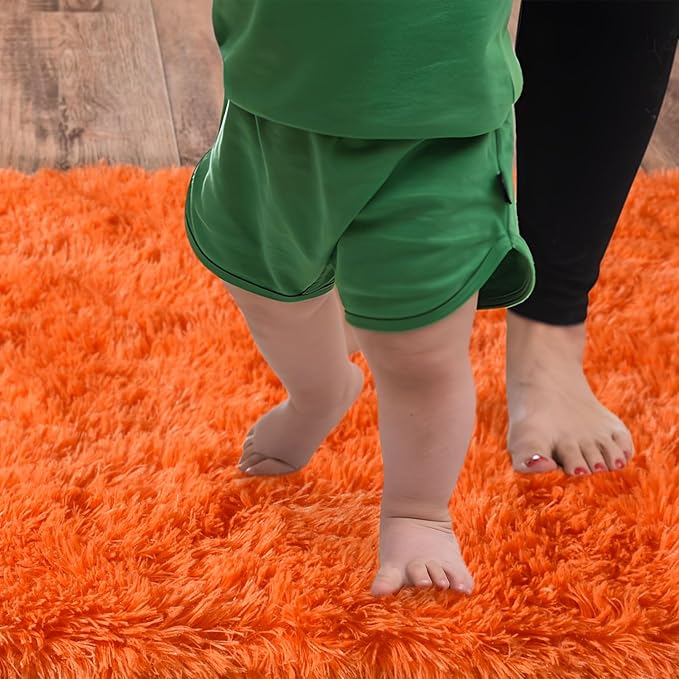 Soft Runner Rugs for Bedroom Hallways, 2x3 Orange Fluffy Shag Throw Area Rug Non Slip for Bedside Dorm, Long Shaggy Furry Carpet for Nursery Living Room