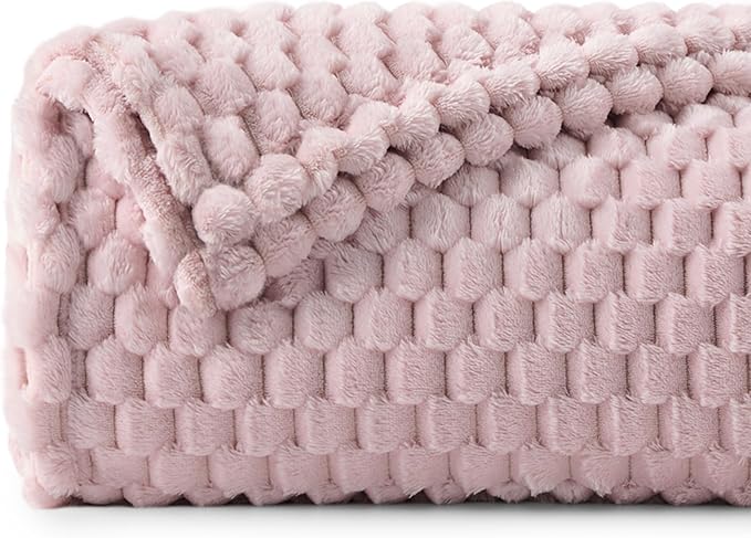 BEDELITE Fleece Twin Blankets for Couch & Bed - 3D Jacquard Decorative Lotus Pink Blanket, Super Soft and Cozy Warm Fuzzy Blanket All Seasons Suitable, 60x80Inches