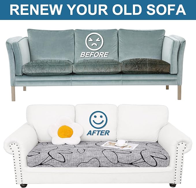 Smiry Printed Couch Cushion Covers, Stretch Soft Couch Covers for Sofa, Washable Non-Slip Sofa Slipcover Furniture Protector for Indoor and Outdoor (1 Pack, Grey and Black)