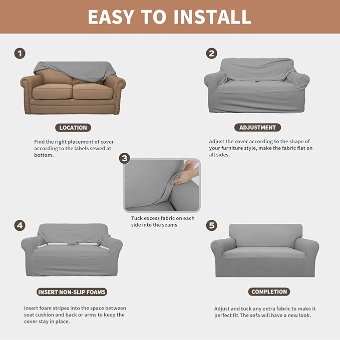 Easy-Going 100% Waterproof Chair Couch Cover, Dual Waterproof Sofa Cover, Stretch Jacquard Sofa Slipcover, Leakproof Furniture Protector for Kids, Pets, Dog and Cat (Chair, Light Gray)