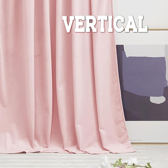 RYB HOME Pink Velvet Curtains 84 inches, Back Tab Soft Fabric Room Darkening Thermal Insulated Luxurious Home Decor Curtains for Living Room Bedroom, W 52" x L 84", 2 Panels Set