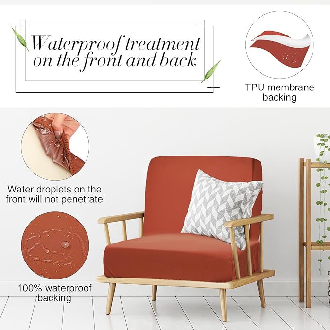 Newwiee 8Pcs Patio Cushion Covers Stretch Outdoor Cushion Cover Replacement for Patio Furniture Sofa Couch Slipcovers, Soft Flexibility Washable Furniture Protector(Waterproof Pure,Terra Cotta)
