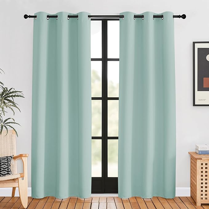 NICETOWN Blackout Curtains for Bedroom, Aqua, 42 W by 80 L, Set of 2, Thermal Insulated Curtains & Drapes with Grommet Top for Living Room, Privacy Window Treatment Draperies
