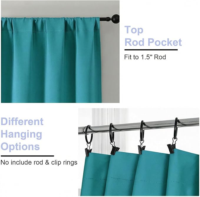 Simplebrand Ava Teal Short Blackout Curtains for Bedroom 45 Inches Long 2 Panels Set, Solid Thermal Insulated, Energy Saving Window Treatment Curtains Blackout Drapes, W40 x L45 Inch