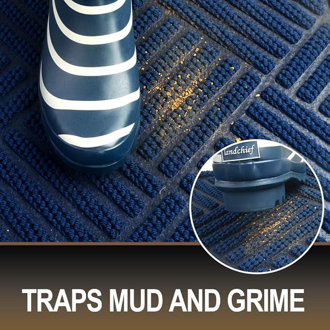 Mibao Front Door Mat, Dirt Trapper Welcome Mat for Outdoor Indoor, Non-Slip Waterproof Doormat, Durable Machine Washable Low Profile Entry Rug for Back Door Outside Patio Porch, 35.5" x 24", Blue