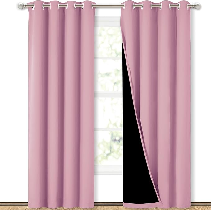 NICETOWN Full Shading Curtains 90" Long 2 Panels Set for Windows, Super Heavy-Duty Black Lined Blackout Curtains for Bedroom, Privacy Assured Window Treatment (Crystal Pink, Pack of 2, 52" W)