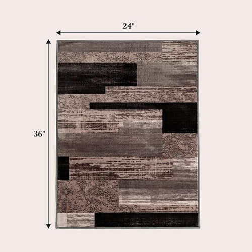 2x3 Washable Entryway Rug,Non-Slip Indoor Door Mat with Vintage Checkered Pattern, Stain & Water Resistant Faux Wool Low Pile for Front Door,Hall,Kitchen,Bathroom - Easy Clean(2x3,Chocolate)