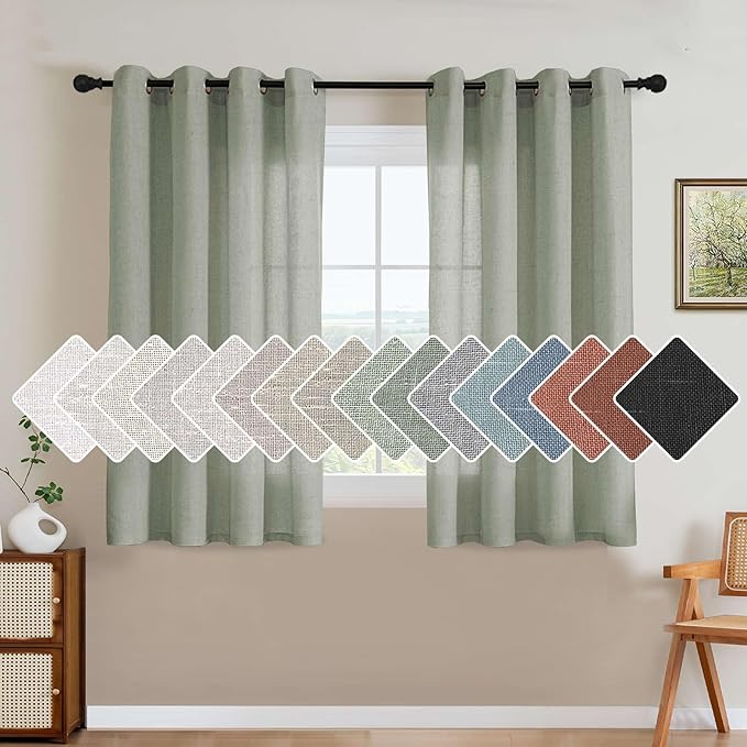 H.VERSAILTEX Living Room Linen Curtains Nickel Grommet Curtains Energy Saving Light Filtering Window Treatments Panels for Bedroom, Sea Grass, 2 Panels, 52 x 108 - Inch