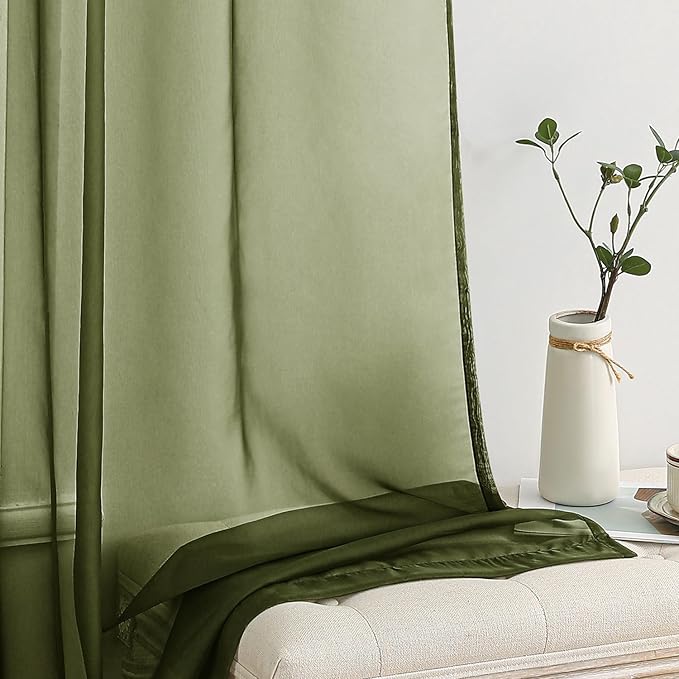 MIULEE 2 Panels Solid Color Sheer Window Curtains Elegant Window Voile Panels/Drapes/Treatment for Bedroom Living Room (54X54 Inches Olive Green)