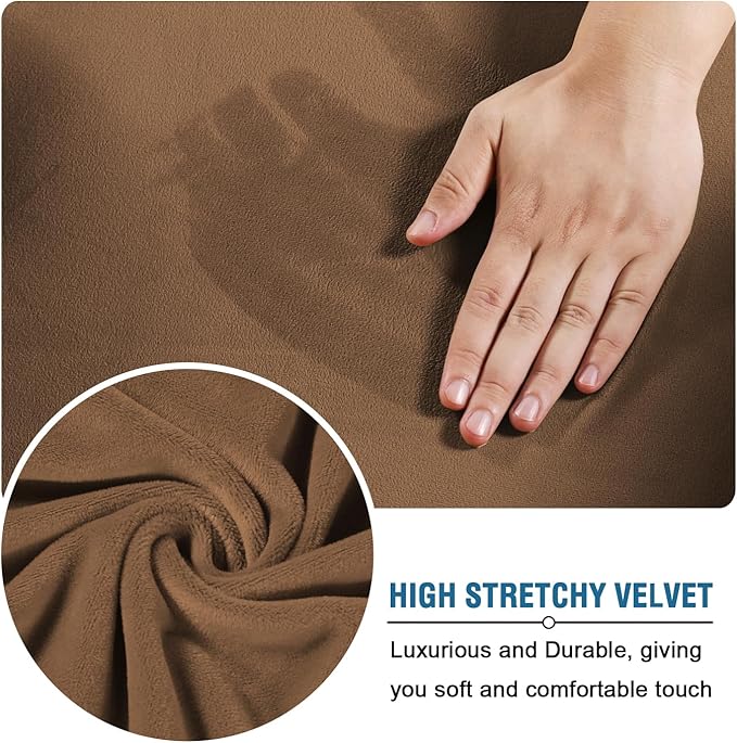 H.VERSAILTEX Real Velvet Plush 3 Piece Stretch Sofa Covers Couch Covers for 2 Cushion Couch Sofa Slipcovers Width Up to 90 Inch Thick Soft Stay in Place (Large Sofa, Caramel)