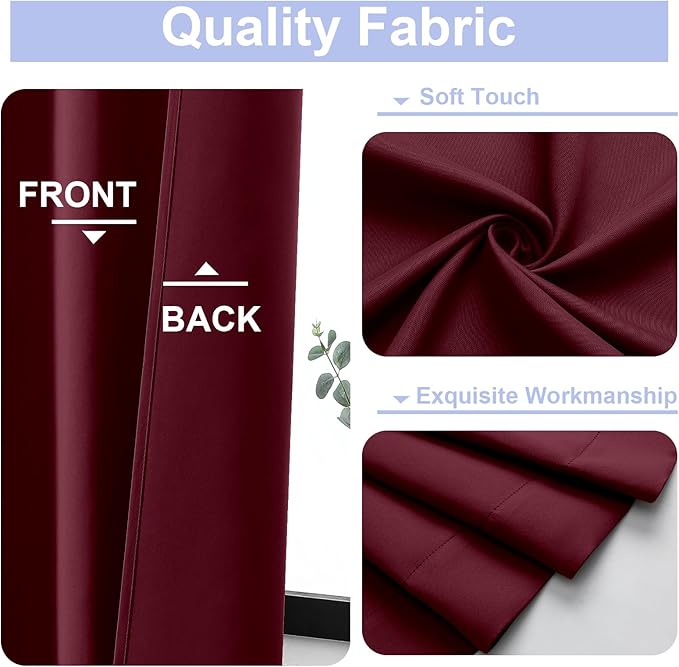 Simplebrand Ava Burgundy Blackout Curtains for Bedroom 63 Inch Length 2 Panels Set, Nursery Thermal Insulated Energy Saving Rod Pocket Window Treatment Curtains Blackout Drapes, W40 x L63 Inch