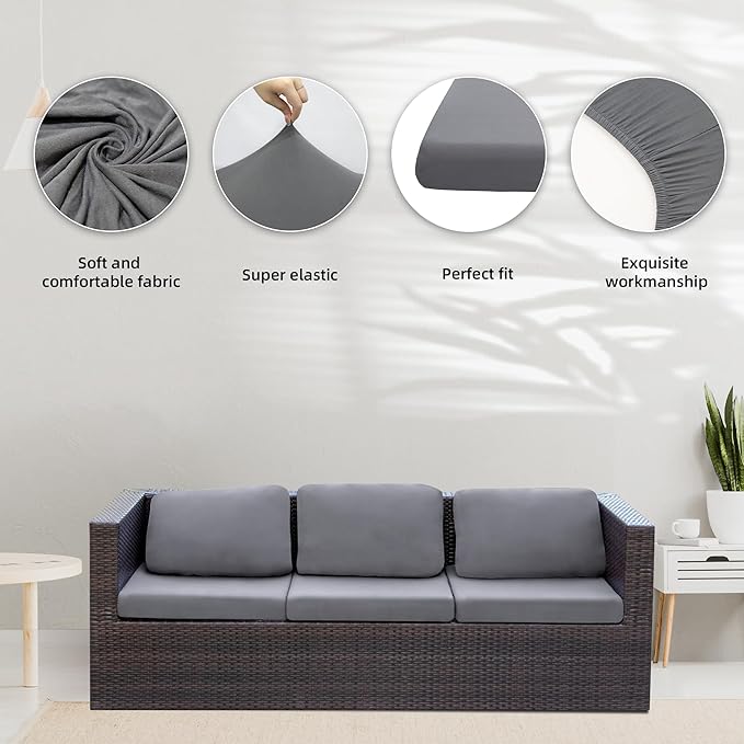 8Pcs Stretch Patio Cushion Covers,Outdoor Couch Covers Replacement,Outdoor Couch & Sofa Slipcovers,for Patio Furniture Cushion Covers,Washable Reusable Furniture Protector (Gray, Cover Only)