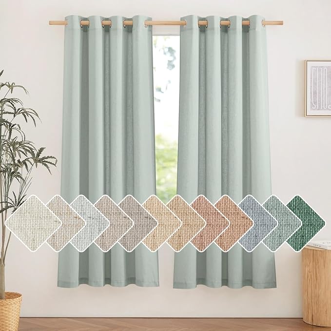 NICETOWN Thick Linen Sage Green Curtains 72 inches Long, Grommet Linen Weave Privacy Added with Light Through Window Treatment Fresh for Bedroom/Living Room, W55 x L72, 2 Panels