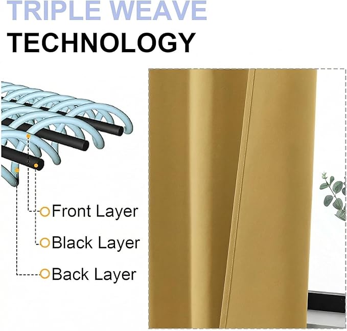 Simplebrand Ava Bright Gold Short Blackout Curtains for Bedroom 45 Inches Long 2 Panels Set, Solid Thermal Insulated, Energy Saving Window Treatment Curtains Blackout Drapes, W40 x L45 Inch