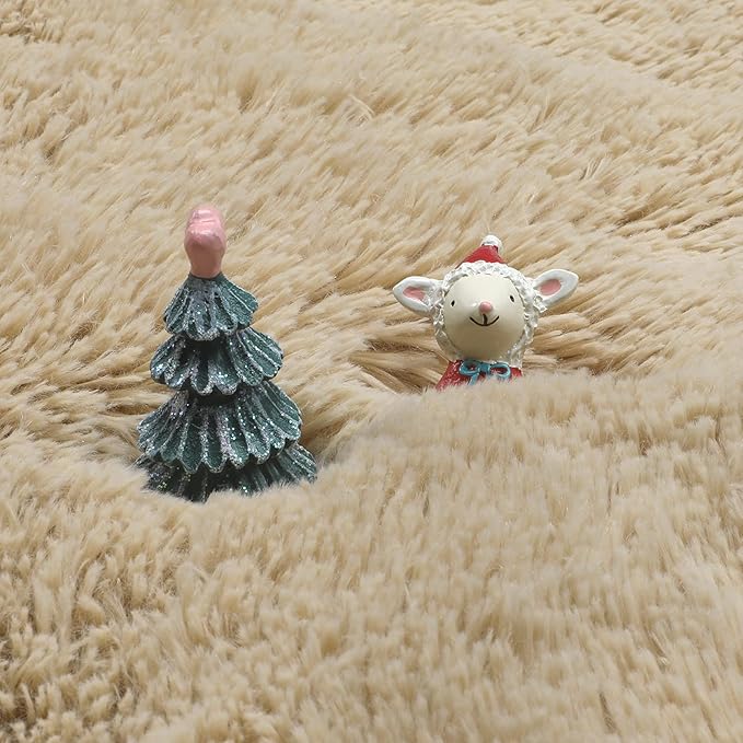 Amdrebio Beige Round Area Rug 6Ft for Living Room Bedroom, Fluffy Plush Shag Furry Circle Rugs for Kids Room Decor Aesthetic, Fuzzy Tan Neutral Circular Carpet for Baby Nursery Classroom Teens Dorm