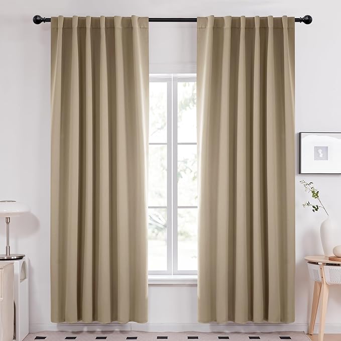 Deconovo Blackout Curtains, Thermal Insulated, W52 x L84 2 Panels, Back Tab, Machine Washable, Room-Darkening Drapes for Bedroom/Living Room Khaki