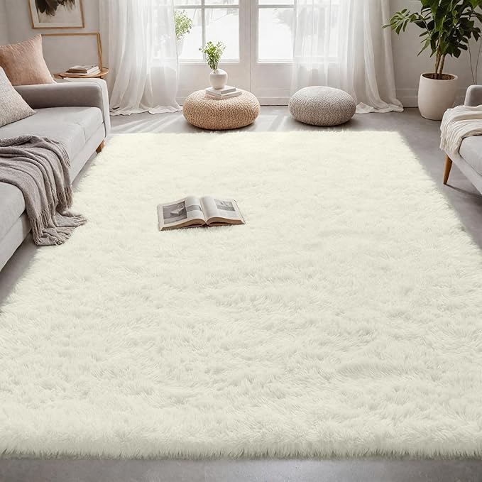 4x6 Area Rugs for Living Room Rug: Soft Fluffy Shag Cream White Rugs for Bedroom, Non-Slip Large Fuzzy Plush Rug Indoor Floor Carpet for Nursery Kids Boys Girl Room, Dorms, Playroom, Modern Home Decor