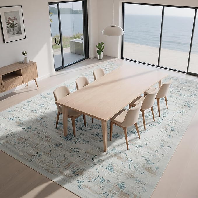 Washable Rugs 8x10 Area Rugs for Living Room-Modern Abstract Rugs for Bedroom,Dining Room,Ultra Soft Low Pile Large Carpet with Non Slip Rubber Backing,Neutral Accent Rug for Nursery Home Office